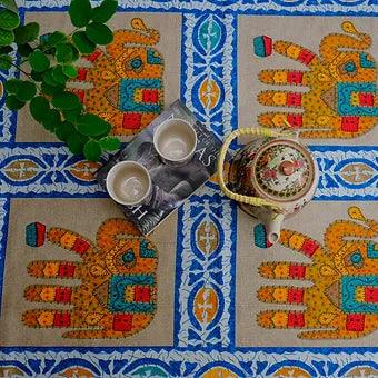 Hand Block Printed Pure Cotton Table Cover with Elephant Print