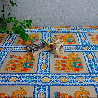 Hand Block Printed Pure Cotton Table Cover with Elephant Print