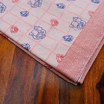 Hand Block Printed Cotton Table Cover with Peach Rose Motifs