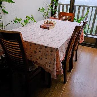 Hand Block Printed Cotton Table Cover with Peach Rose Motifs