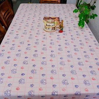 Hand Block Printed Cotton Table Cover with Peach Rose Motifs