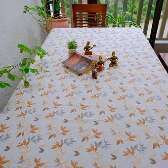 Autumn Leaves Pattern Pure Cotton Table Cover in Orange and Brown