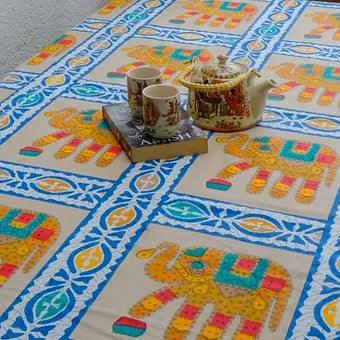 Hand Block Printed Pure Cotton Table Cover with Elephant Print