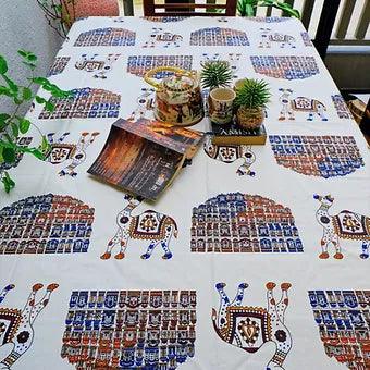 Hand Block Printed Cotton Jaipuri Camel Print Table Cover