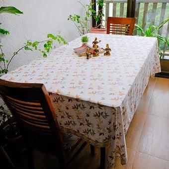 Autumn Leaves Pattern Pure Cotton Table Cover in Orange and Brown