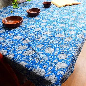 Reversible Blue Floral Kantha Work Handmade Table Cover