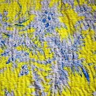 Multipurpose Yellow Print Bedspread | Kantha | Bedcover | Quilt | Throw