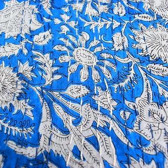 Reversible Blue Floral Kantha Work Handmade Table Cover