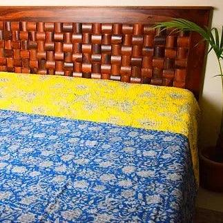 Multipurpose Yellow Print Bedspread | Kantha | Bedcover | Quilt | Throw