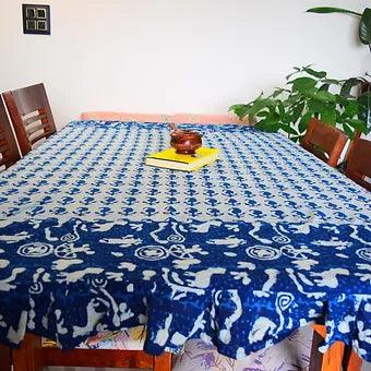 Hand Block Print Pure Cotton Indigo Blue Table Cover with Frills