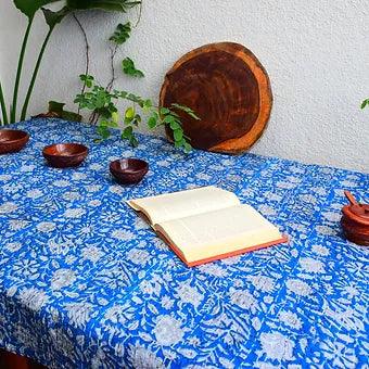 Reversible Blue Floral Kantha Work Handmade Table Cover