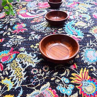 Reversible Black Abstract Bold Colorful Motif Kantha Work Handmade Table Cover