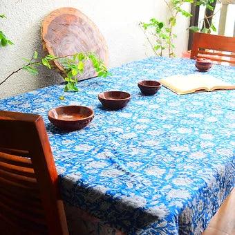 Reversible Blue Floral Kantha Work Handmade Table Cover