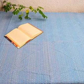 Reversible Floral Grey Kantha Work Handmade Table Cover