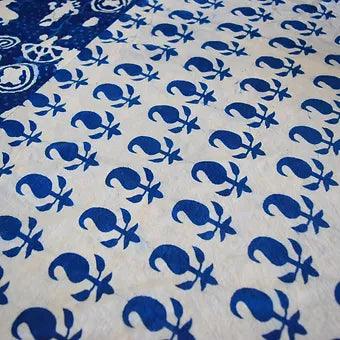 Hand Block Print Pure Cotton Indigo Blue Table Cover with Frills