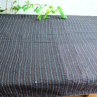 Reversible Black Abstract Bold Colorful Motif Kantha Work Handmade Table Cover