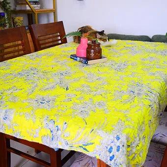 Reversible Yellow Floral Kantha Work Handmade Table Cover