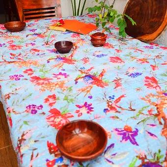 Reversible Floral Grey Kantha Work Handmade Table Cover