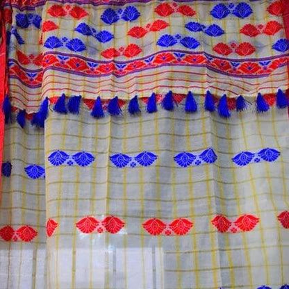 Red And Blue Assamese Handloom Sheer Curtain | Single