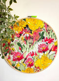 Abstract Watercolor Floral Print Embroidery Hoop – Yellow, Red, Green
