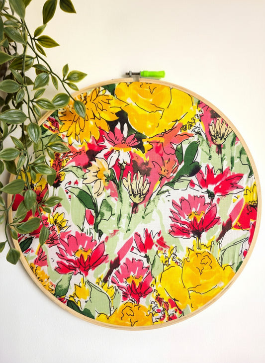 Abstract Watercolor Floral Print Embroidery Hoop – Yellow, Red, Green