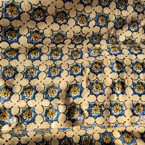 Beige And Blue Ajrakh Print Men's Cotton Shirt