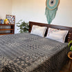 Black Kantha Work Bedcover With White Motifs
