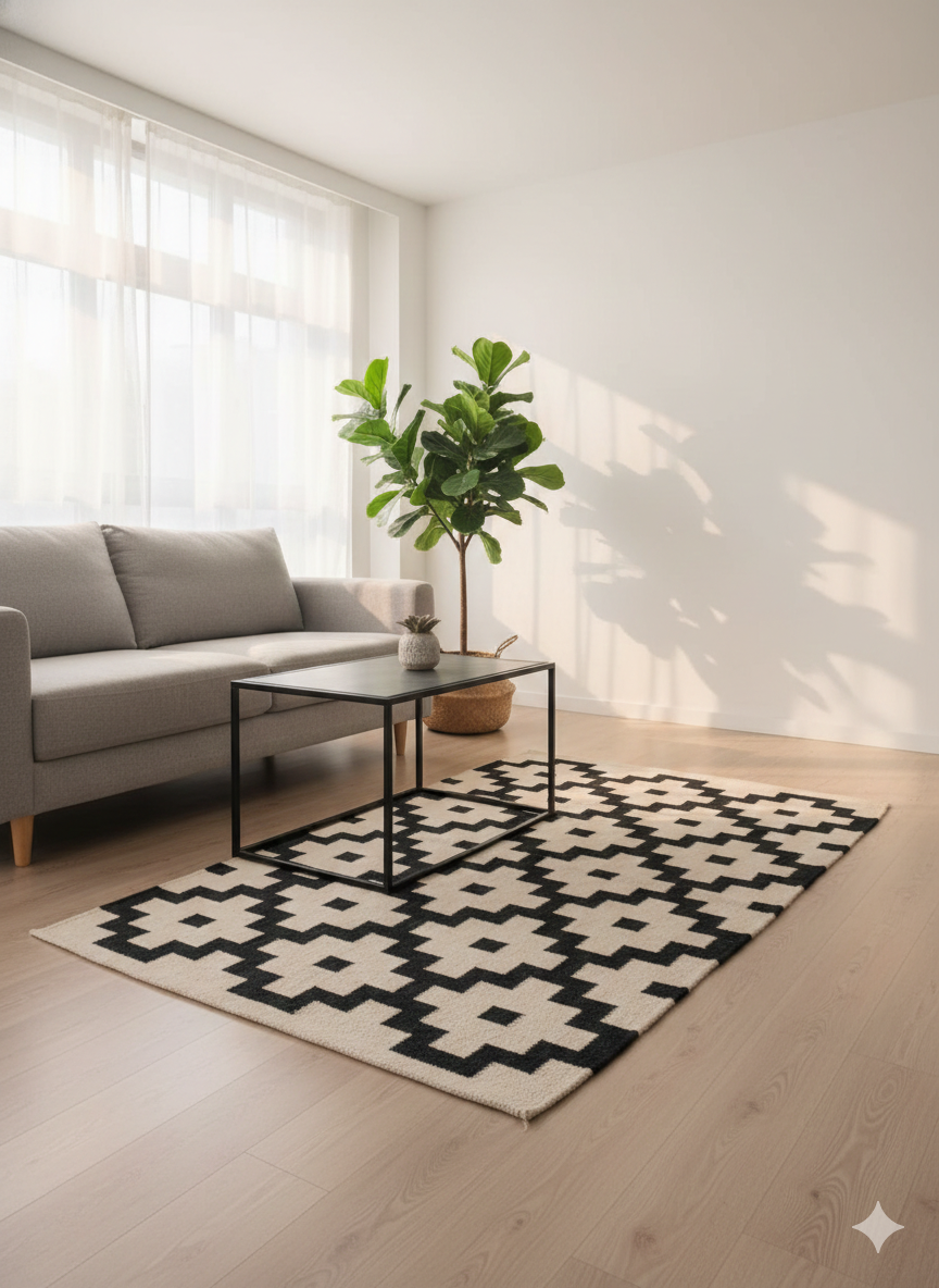 Black & White Geometric Cotton Rug