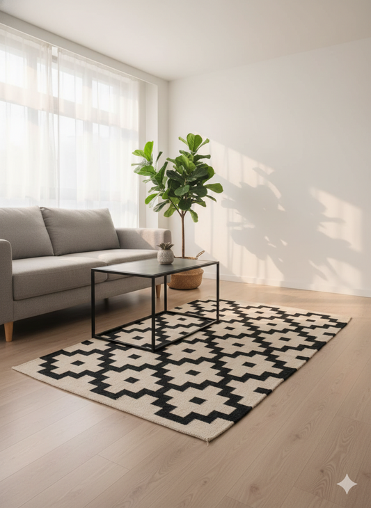 Black & White Geometric Cotton Rug