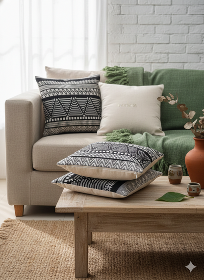 Black & White Jacquard Handloom Cotton Cushion Cover