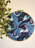 Black and Blue Banana Leaf Embroidery Hoop