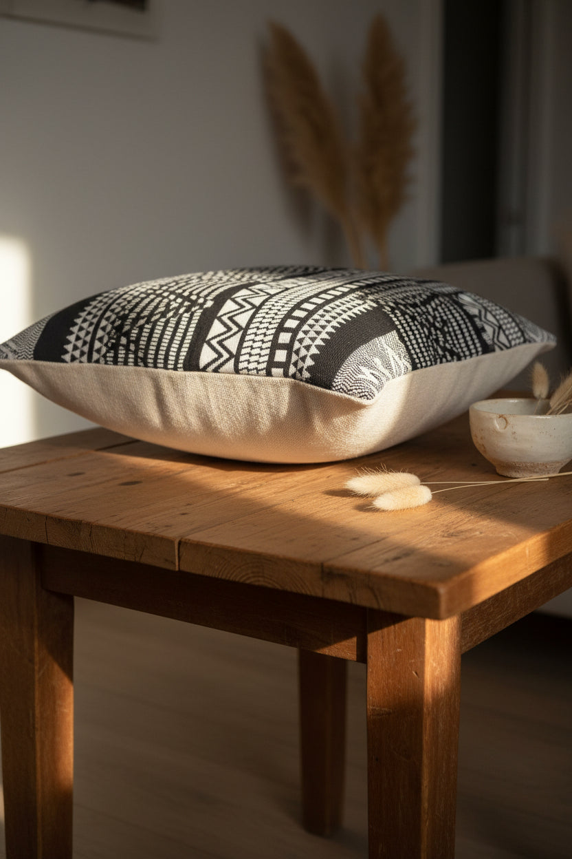 Black and white cushion cover side view