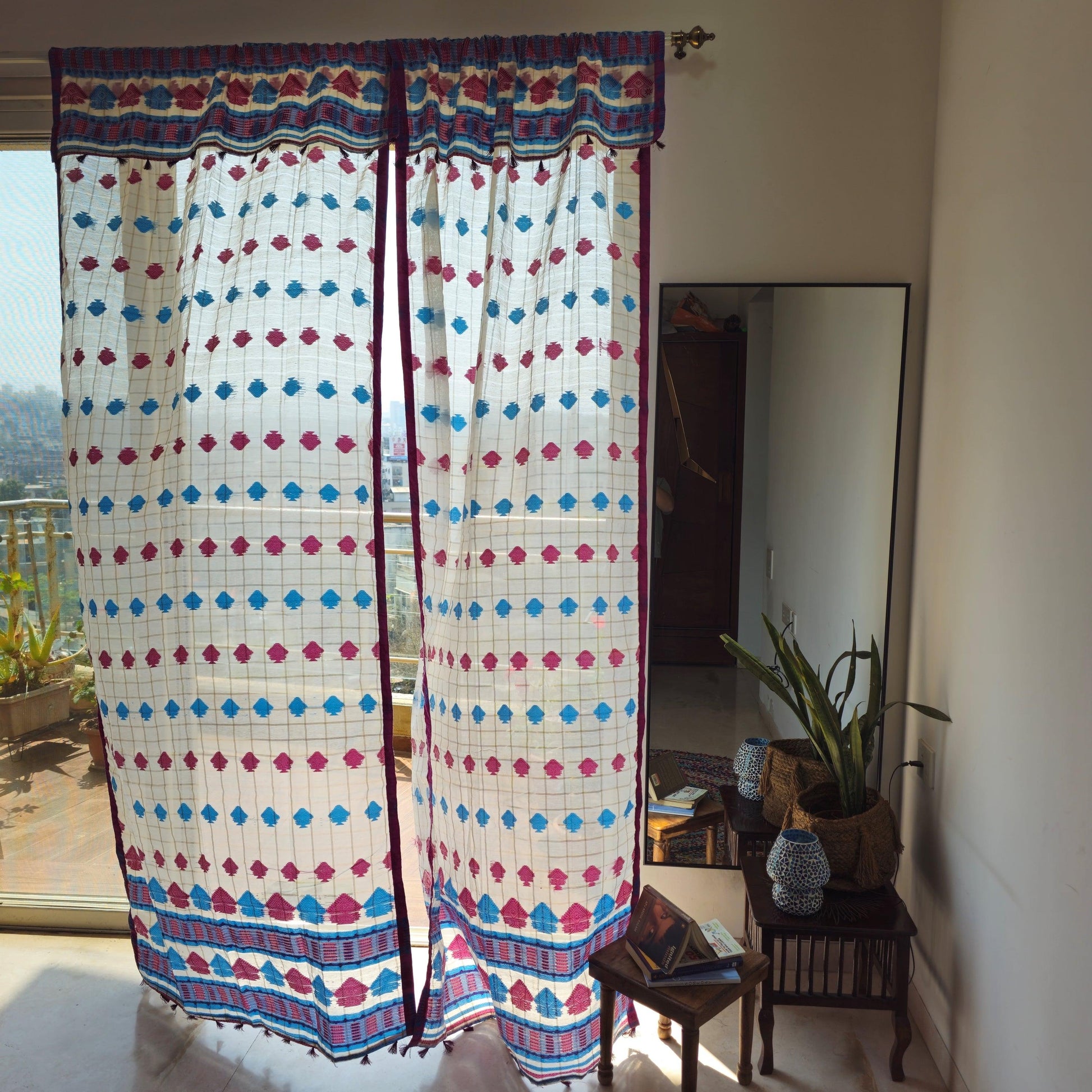 Blue And Purple Assamese Handloom Sheer Curtains