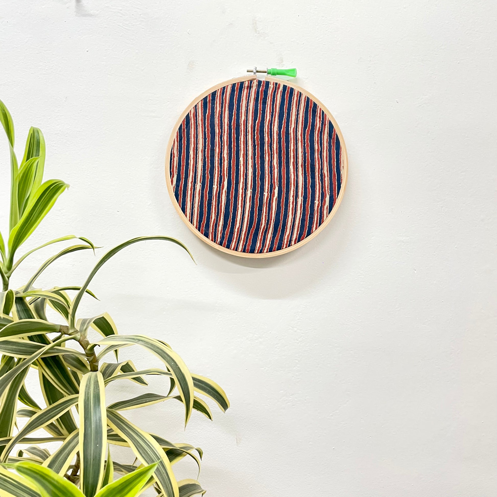 Blue and Red Stripes Pattern Embroidery Hoop – Upcycled Fabric | Multiple Sizes