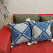 Boho Style Blue And White Handcrafted Cushion Cover With Tassels