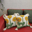 Boho Style Green And Yellow Flower Handcrafted Cushion Cover With Tassels