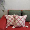 Boho Style Off White And Pink Handcrafted Cushion Cover With Tassels