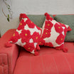 Boho Style Red Handcrafted Cushion Cover With Tassels