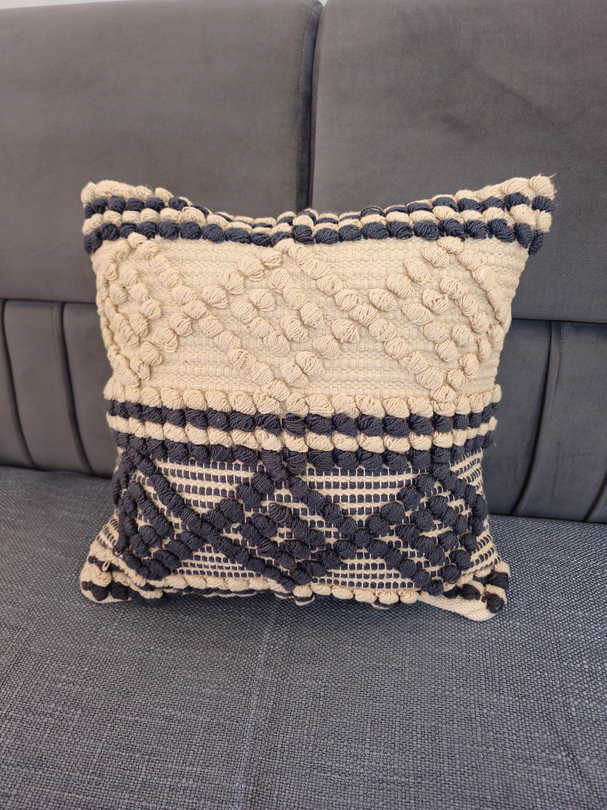 Cotton Off-White & Grey Cushion Cover