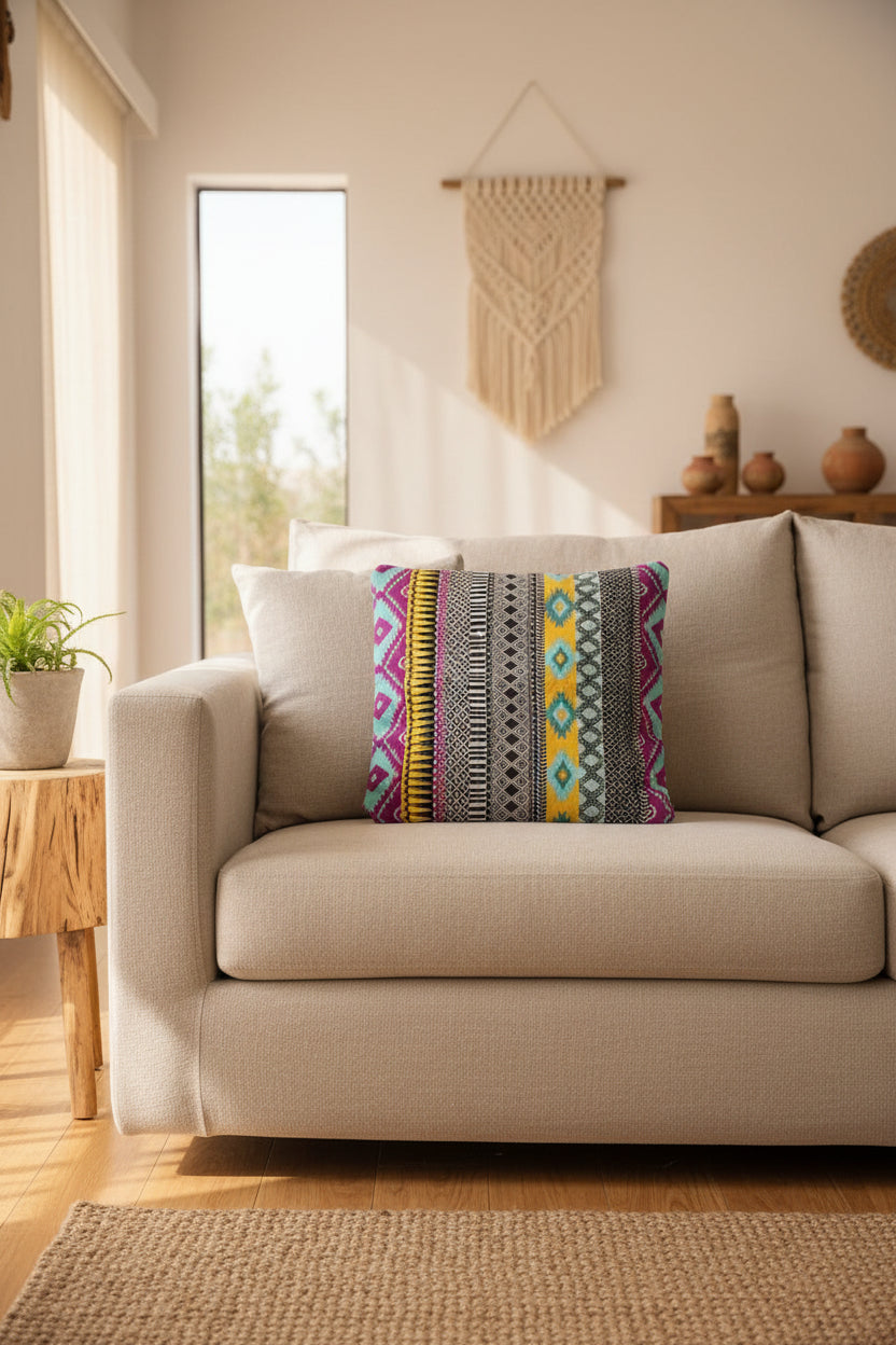 Cushion Cover with colorful tribal design 