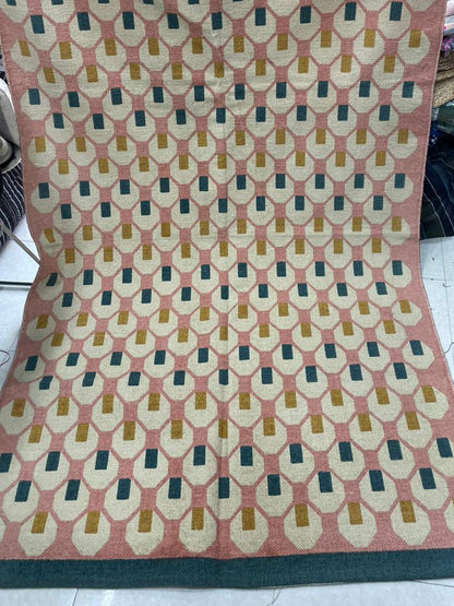 6x4 ft orange & yellow colourful patterned Cotton Dhurrie Rug – Handwoven & Stylish