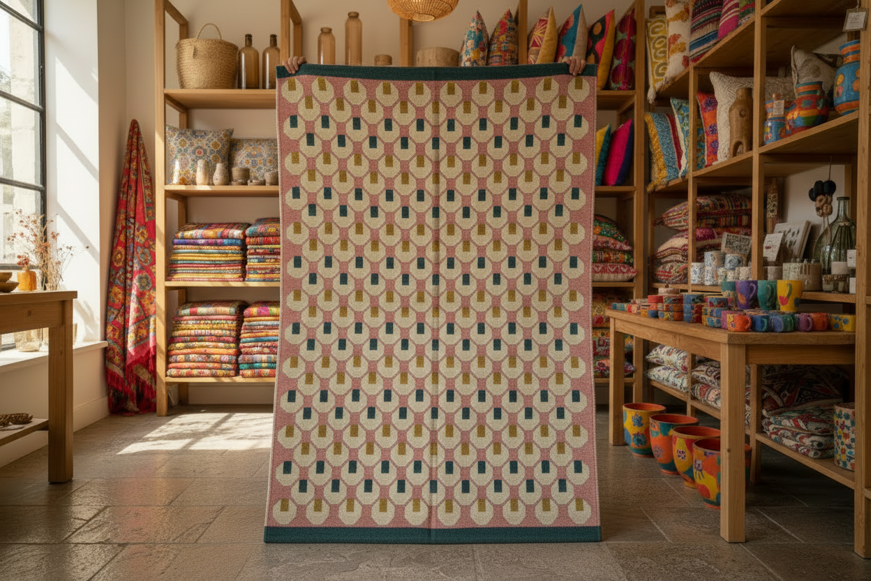 6x4 ft orange & yellow colourful patterned Cotton Dhurrie Rug – Handwoven & Stylish