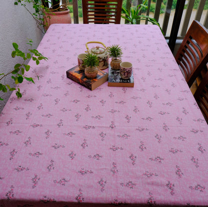 Pink Floral Printed Pure Cotton Table Cover with Small Motifs