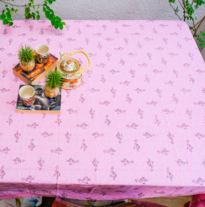 Pink Floral Printed Pure Cotton Table Cover with Small Motifs