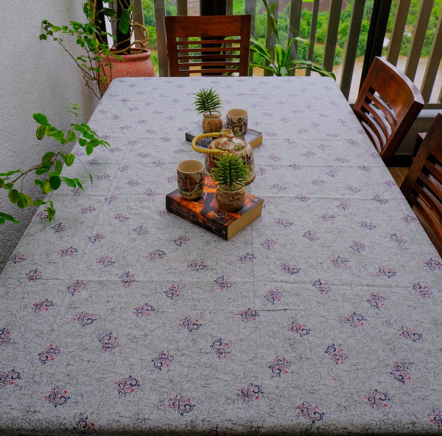 Pure Cotton Grey Table Cover with Small Delicate Motifs