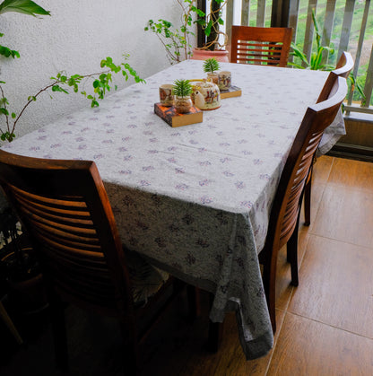 Pure Cotton Grey Table Cover with Small Delicate Motifs