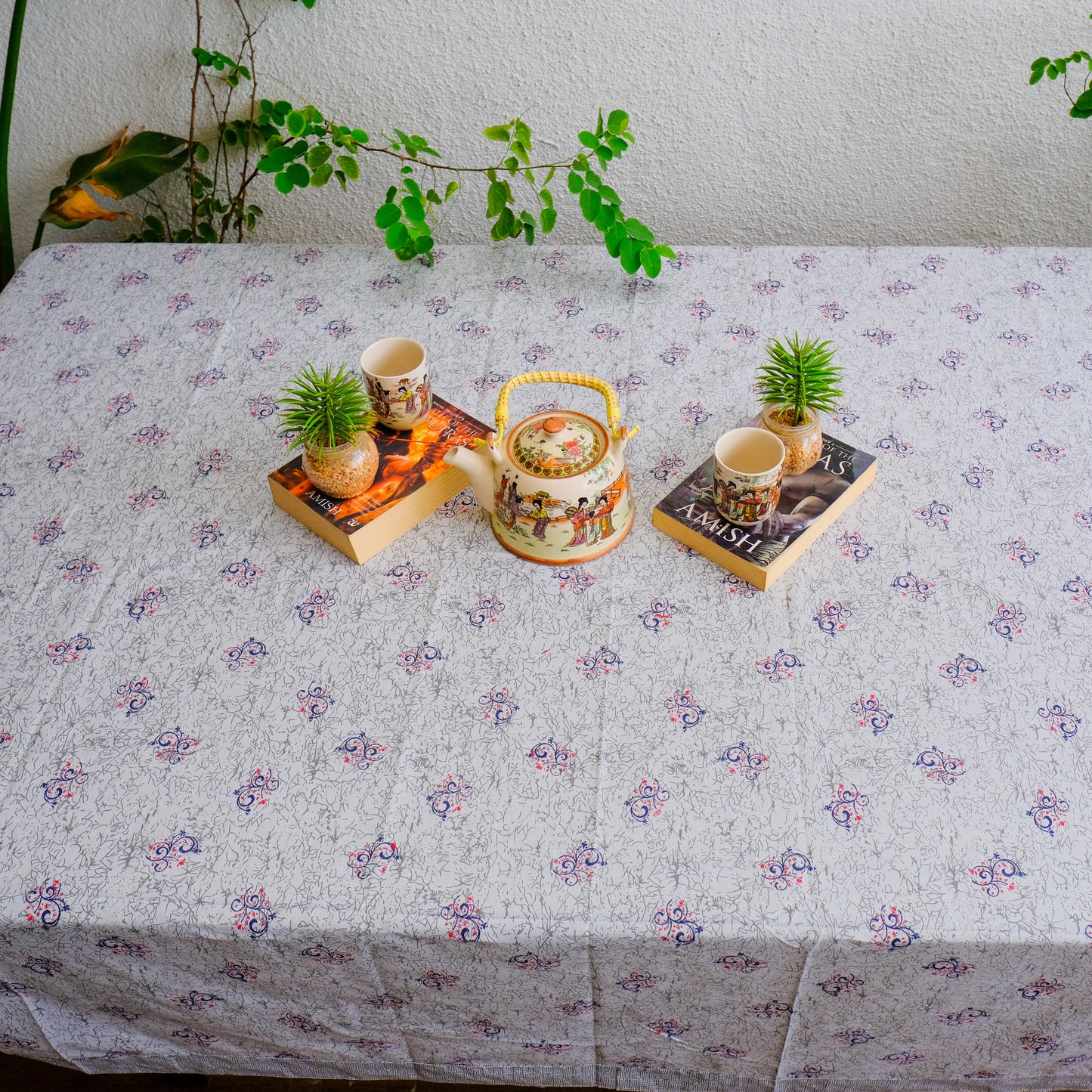 Pure Cotton Grey Table Cover with Small Delicate Motifs