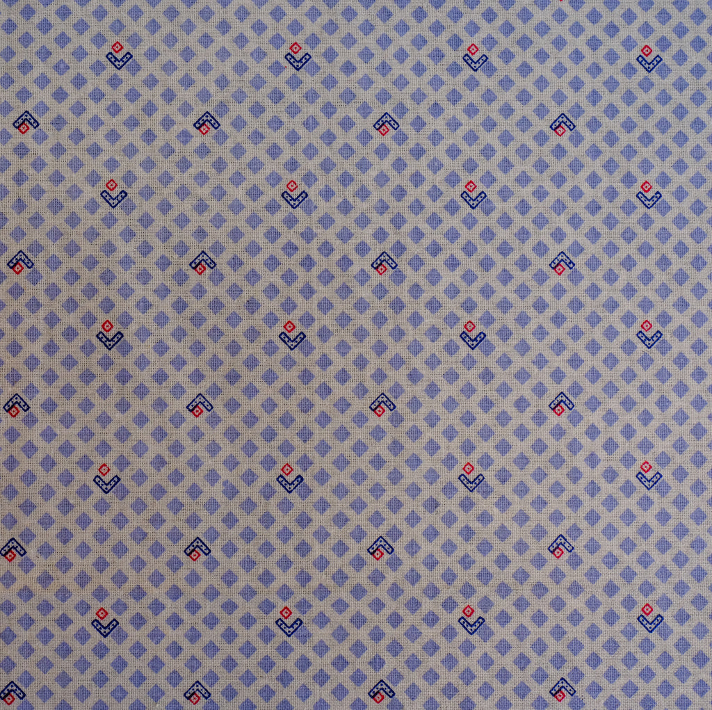 White Cotton Block Printed Table Cover with Blue Motifs & Border
