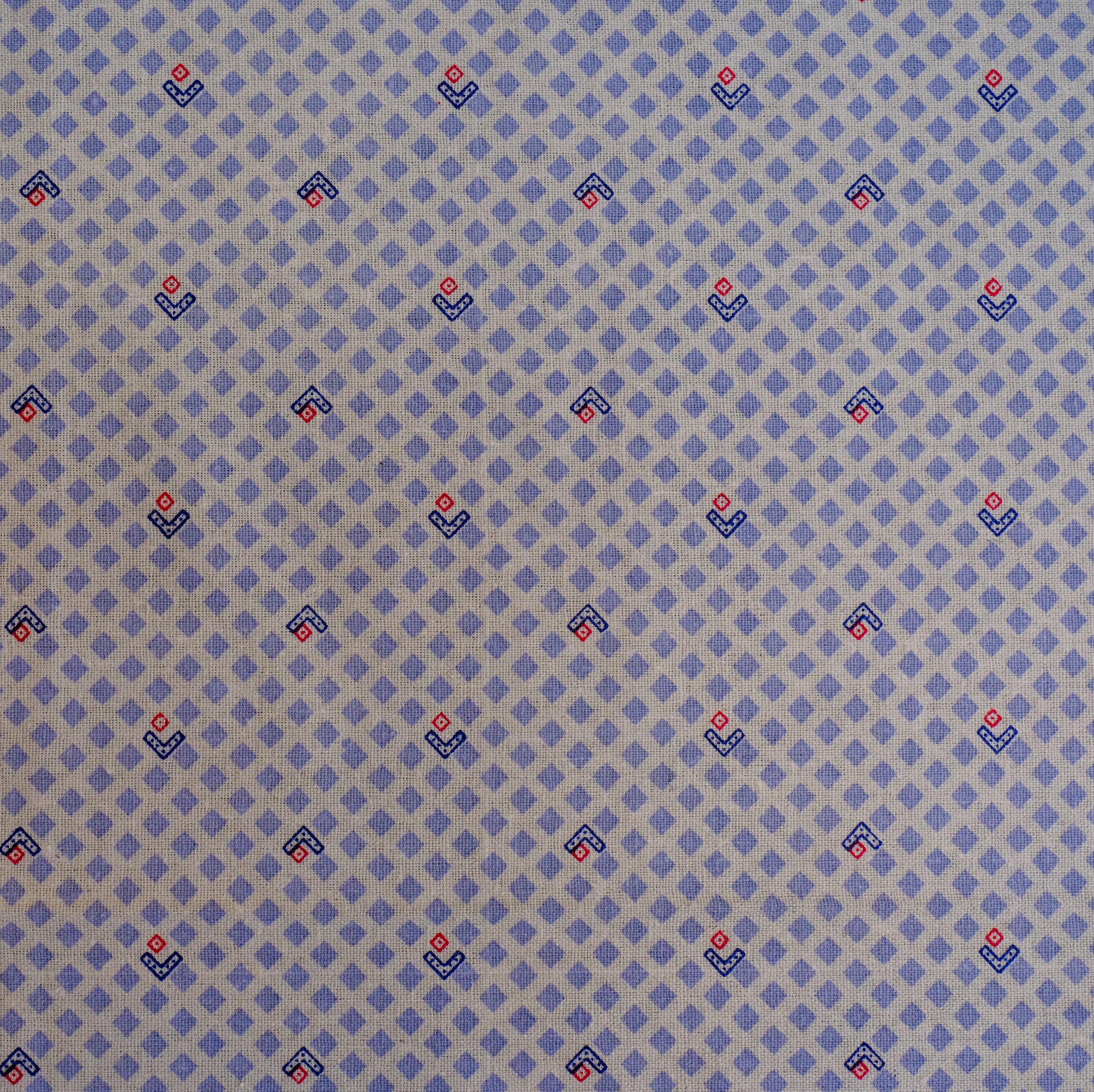 White Cotton Block Printed Table Cover with Blue Motifs & Border