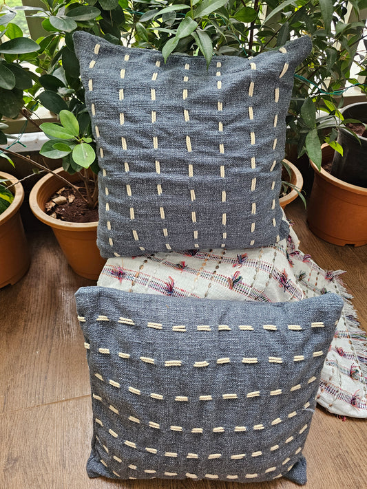 Dark Grey Slub Cotton Cushion Cove